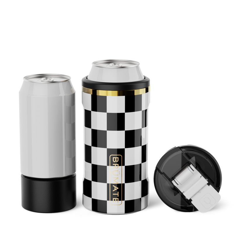 Hopsulator Trio V2 | Black & White Checker | 12/16oz Standard Cans - Bright Tailgate Sip